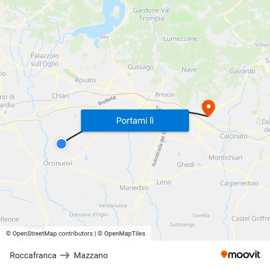 Roccafranca to Mazzano map