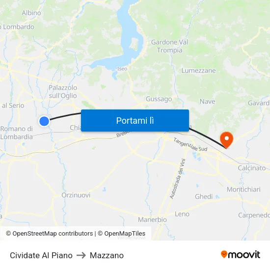 Cividate Al Piano to Mazzano map