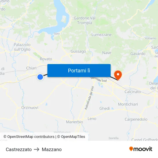 Castrezzato to Mazzano map
