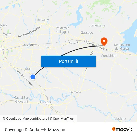 Cavenago D' Adda to Mazzano map