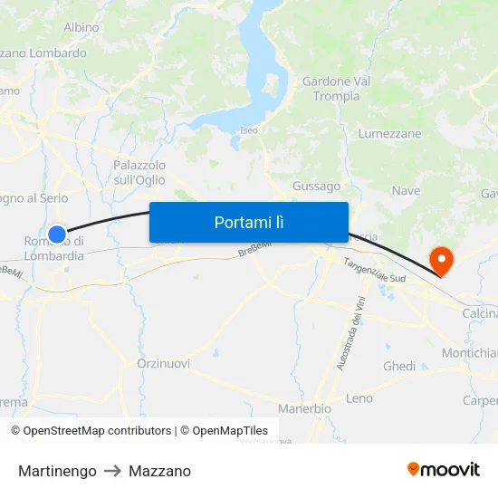 Martinengo to Mazzano map