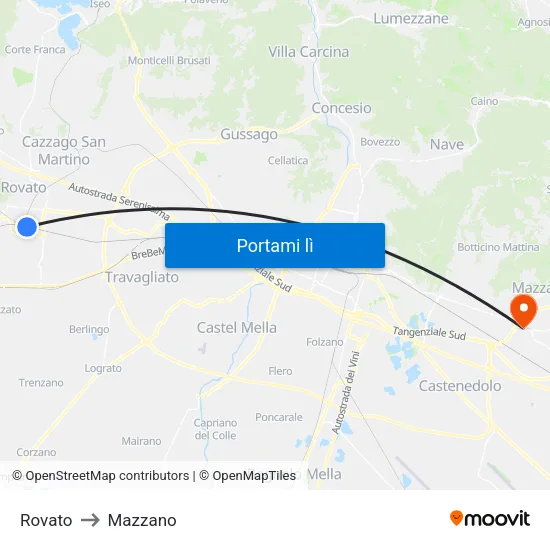 Rovato to Mazzano map