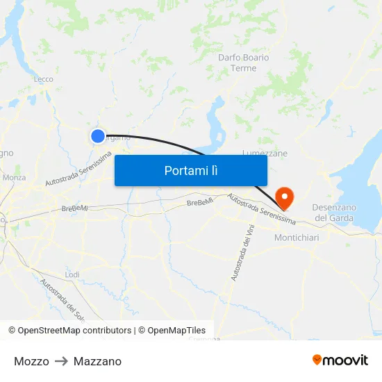 Mozzo to Mazzano map