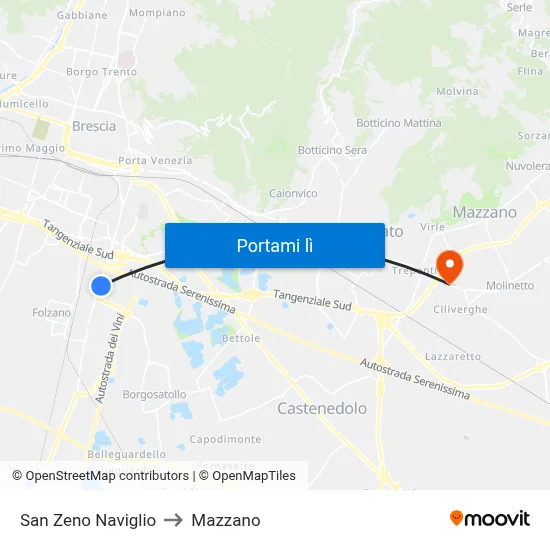 San Zeno Naviglio to Mazzano map