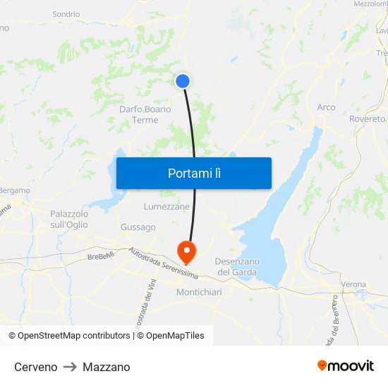 Cerveno to Mazzano map