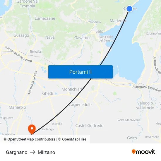 Gargnano to Milzano map