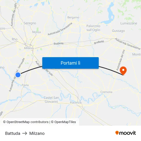 Battuda to Milzano map