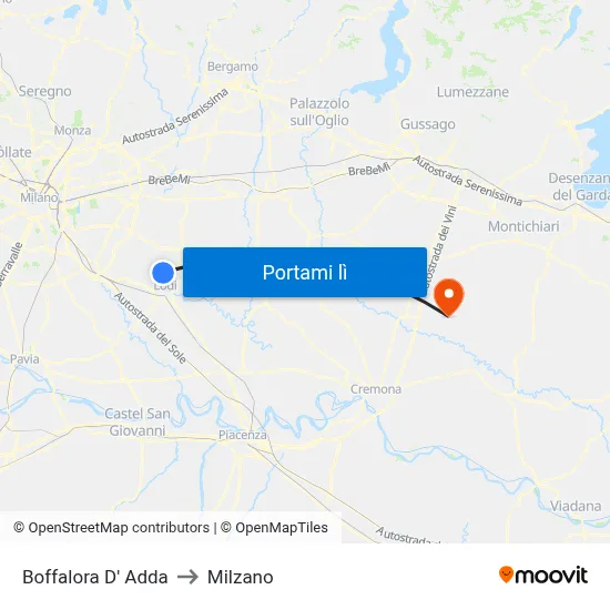 Boffalora D' Adda to Milzano map