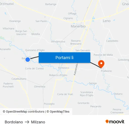 Bordolano to Milzano map