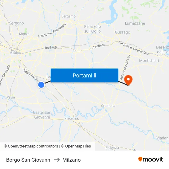 Borgo San Giovanni to Milzano map