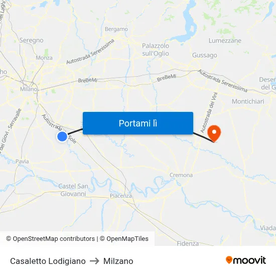 Casaletto Lodigiano to Milzano map