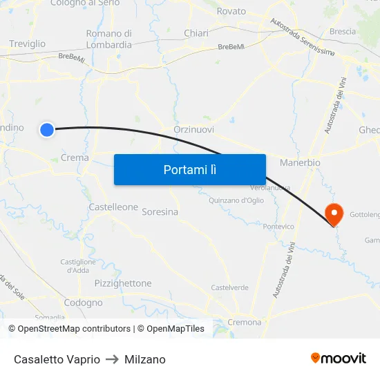 Casaletto Vaprio to Milzano map