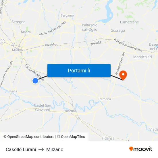 Caselle Lurani to Milzano map
