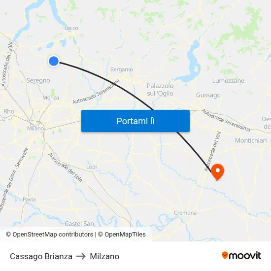 Cassago Brianza to Milzano map