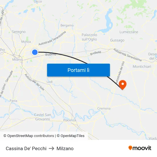 Cassina De' Pecchi to Milzano map