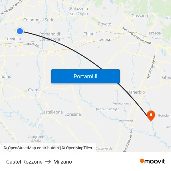 Castel Rozzone to Milzano map