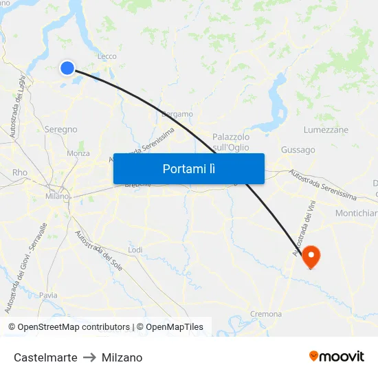 Castelmarte to Milzano map