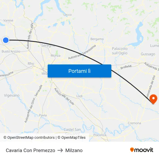 Cavaria Con Premezzo to Milzano map
