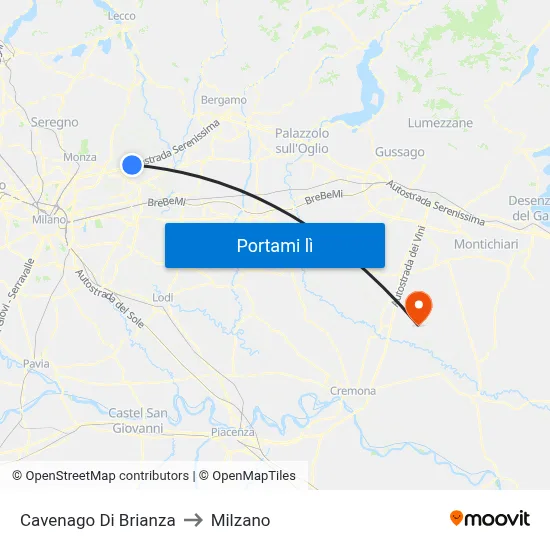 Cavenago Di Brianza to Milzano map