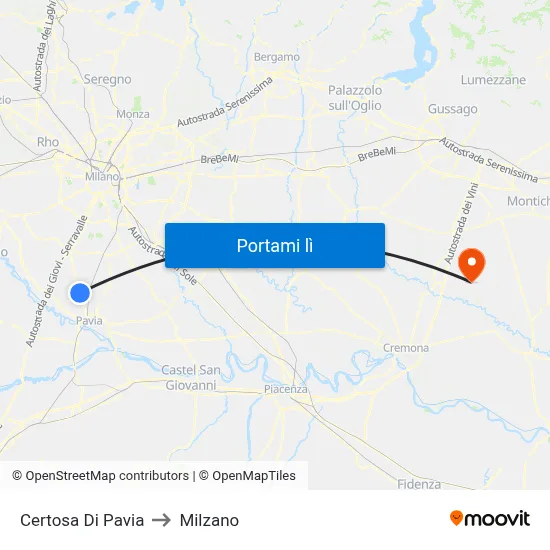 Certosa Di Pavia to Milzano map