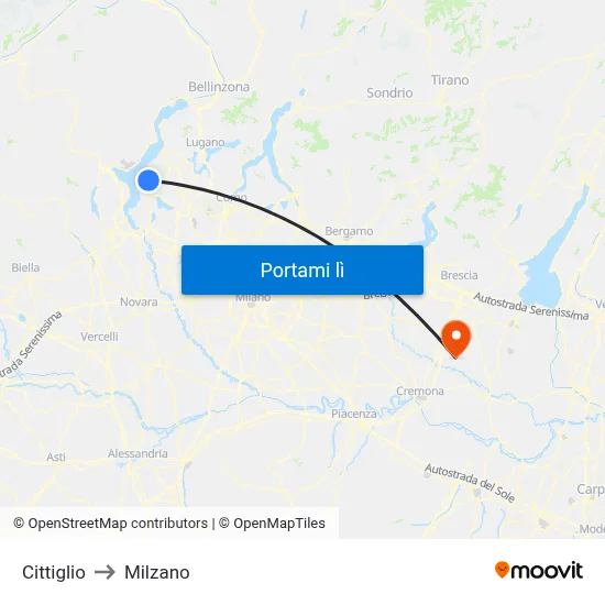 Cittiglio to Milzano map