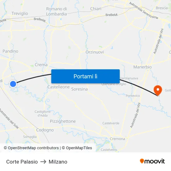 Corte Palasio to Milzano map