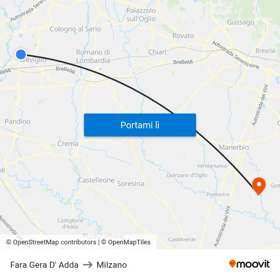 Fara Gera D' Adda to Milzano map