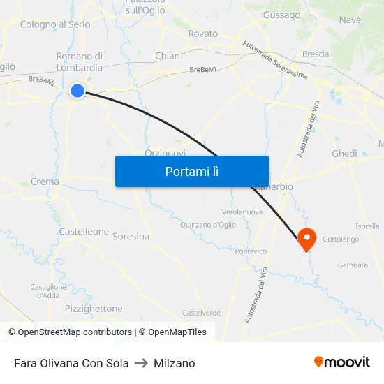 Fara Olivana Con Sola to Milzano map
