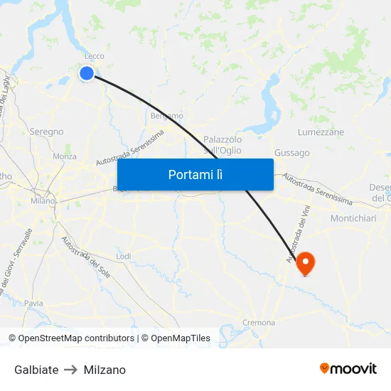 Galbiate to Milzano map