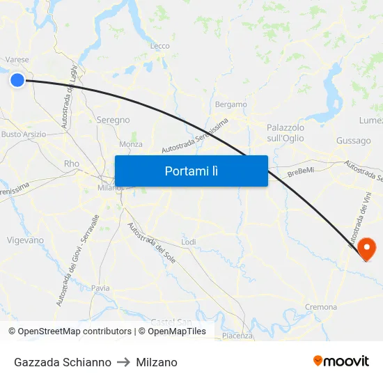 Gazzada Schianno to Milzano map