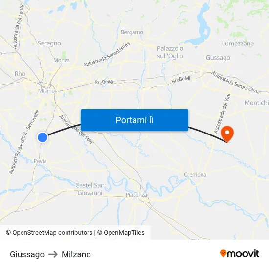 Giussago to Milzano map