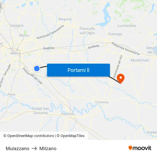 Mulazzano to Milzano map