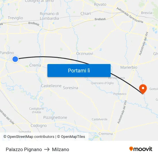 Palazzo Pignano to Milzano map