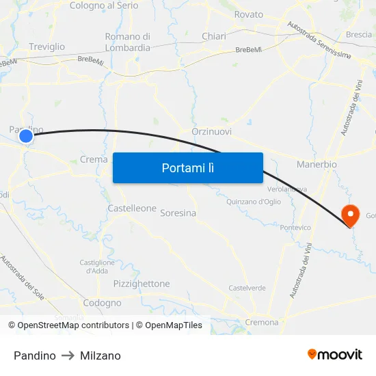 Pandino to Milzano map