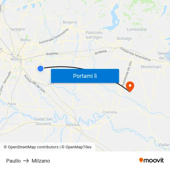 Paullo to Milzano map