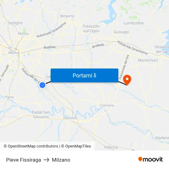 Pieve Fissiraga to Milzano map