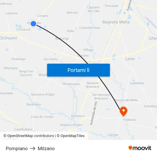 Pompiano to Milzano map