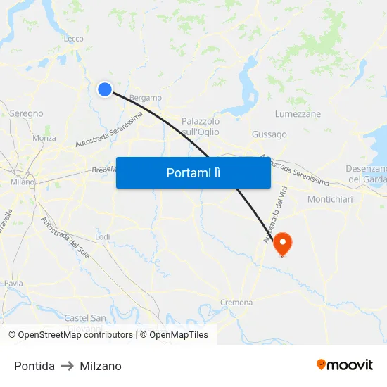 Pontida to Milzano map