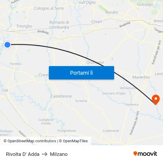 Rivolta D' Adda to Milzano map