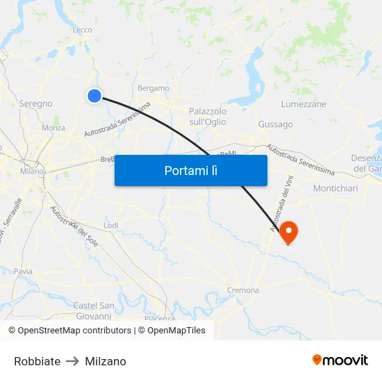 Robbiate to Milzano map