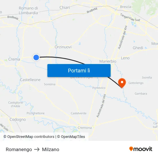 Romanengo to Milzano map