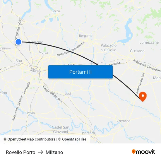 Rovello Porro to Milzano map