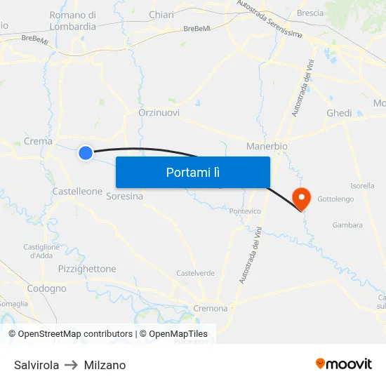 Salvirola to Milzano map