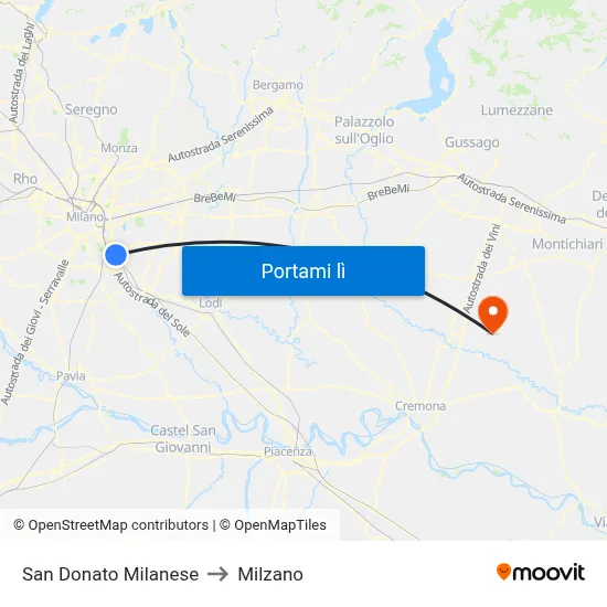 San Donato Milanese to Milzano map