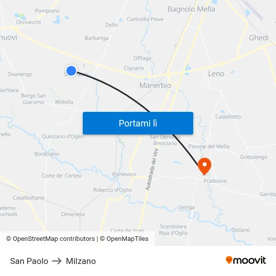 San Paolo to Milzano map