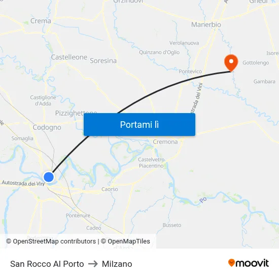 San Rocco Al Porto to Milzano map