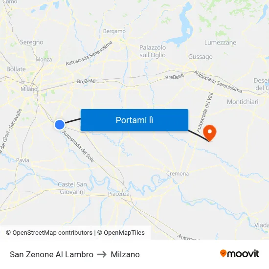San Zenone Al Lambro to Milzano map