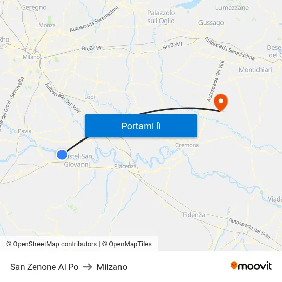 San Zenone Al Po to Milzano map