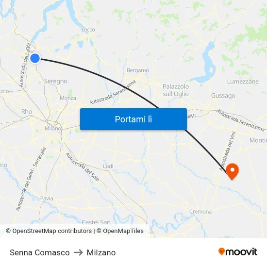 Senna Comasco to Milzano map