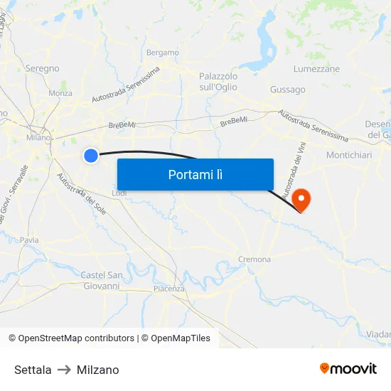 Settala to Milzano map